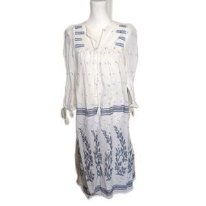 Zara trf Collection 100% cotton white maxi dress with blue embroidery M
